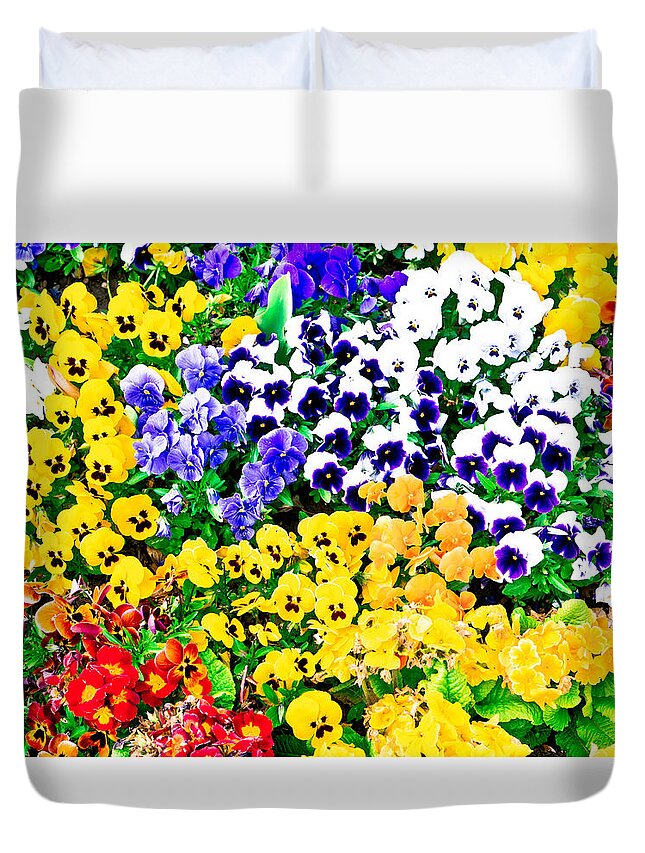 Backdrop Duvet Cover featuring the photograph Pansies by Tom Gowanlock