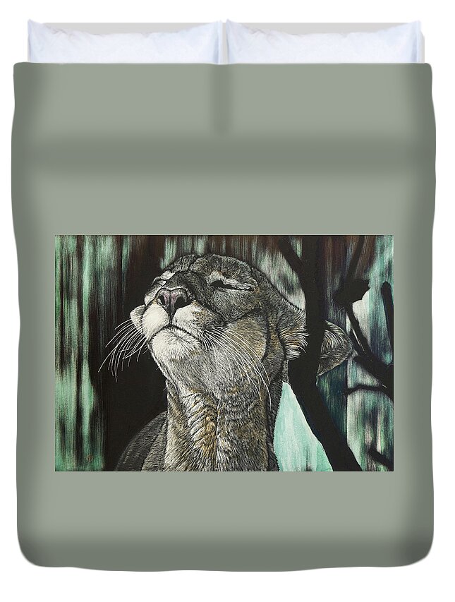 Drawing Duvet Cover featuring the drawing Panther, Cool by William Underwood