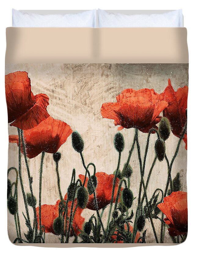 Red Poppies Duvet Cover featuring the painting Papaveri rossi by Guido Borelli