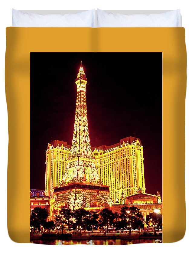 Paris Casino Duvet Cover featuring the photograph Paris Casino at Night by Rich S
