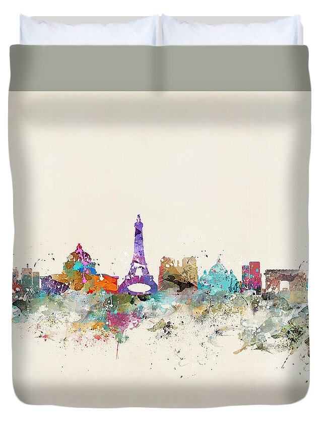 Paris Duvet Cover featuring the painting Paris City Skylline by Bri Buckley