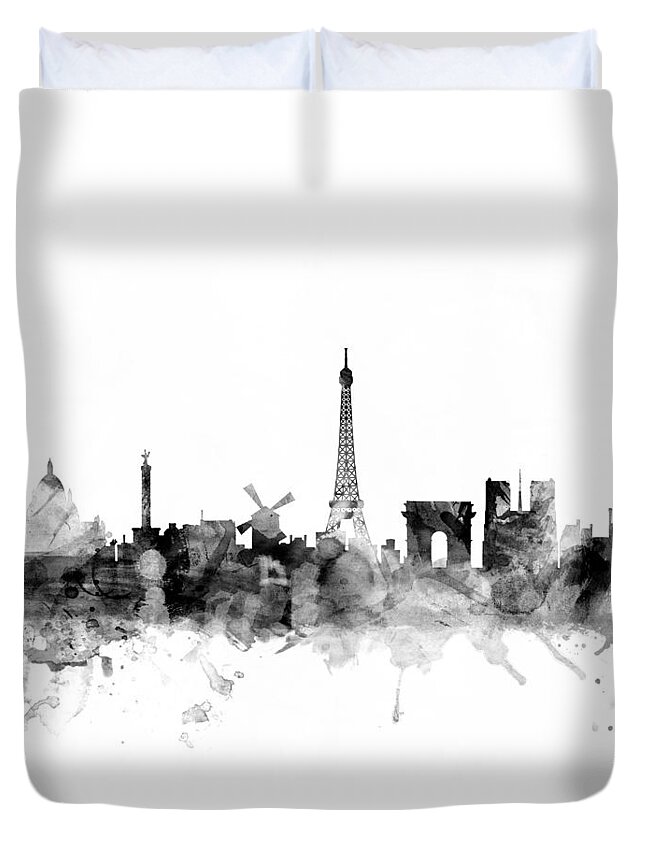 Paris Duvet Cover featuring the digital art Paris France Skyline 4x5 ratio by Michael Tompsett