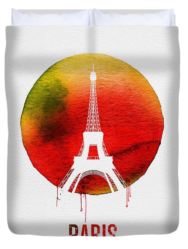 Paris Duvet Cover featuring the digital art Paris Landmark Red by Naxart Studio