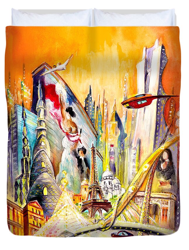 Europe Duvet Cover featuring the painting Paris Of Tomorrow by Miki De Goodaboom