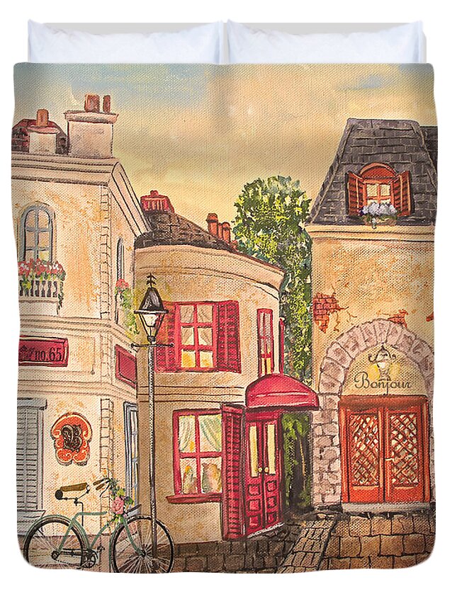 Wall Art Duvet Cover featuring the painting Paris Street Scene-JP2866 by Jean Plout