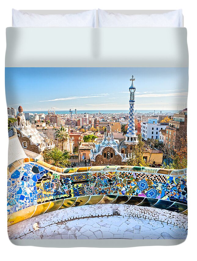 Architecture Duvet Cover featuring the photograph Park Guell Barcelona by Luciano Mortula
