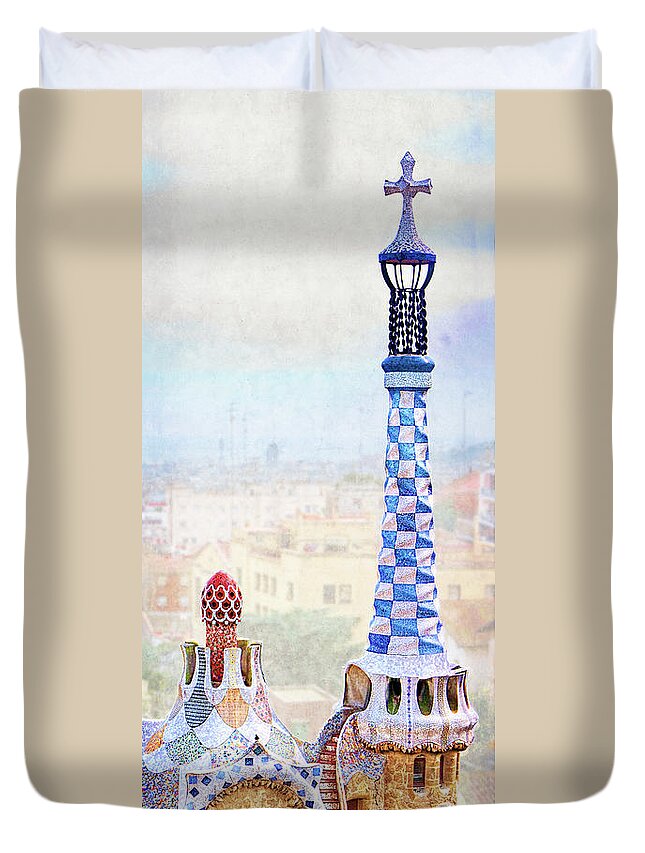 Park Guell Duvet Cover featuring the photograph Park Guell candy House Tower - Gaudi by Weston Westmoreland