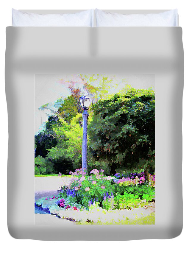Garden Duvet Cover featuring the digital art Park Light by Leslie Montgomery