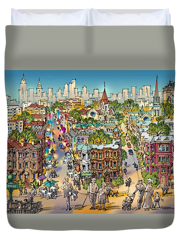 Park Slope Brooklyn Duvet Cover featuring the painting Park Slope Brooklyn by Maria Rabinky
