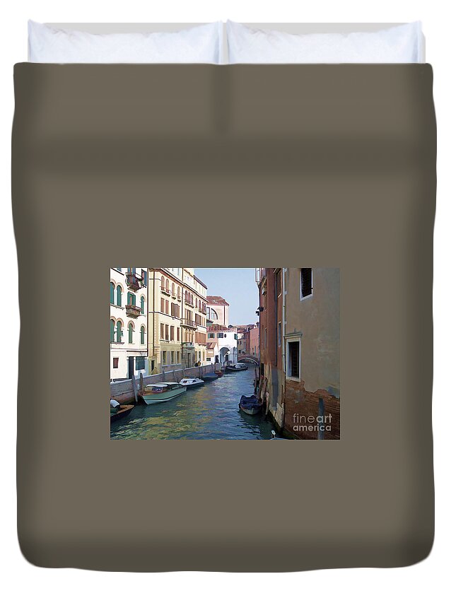Canals Duvet Cover featuring the photograph Parked in Venice by Roberta Byram