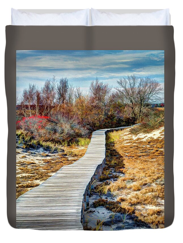 New England Duvet Cover featuring the photograph Parker River NWR Boardwalk by David Thompsen