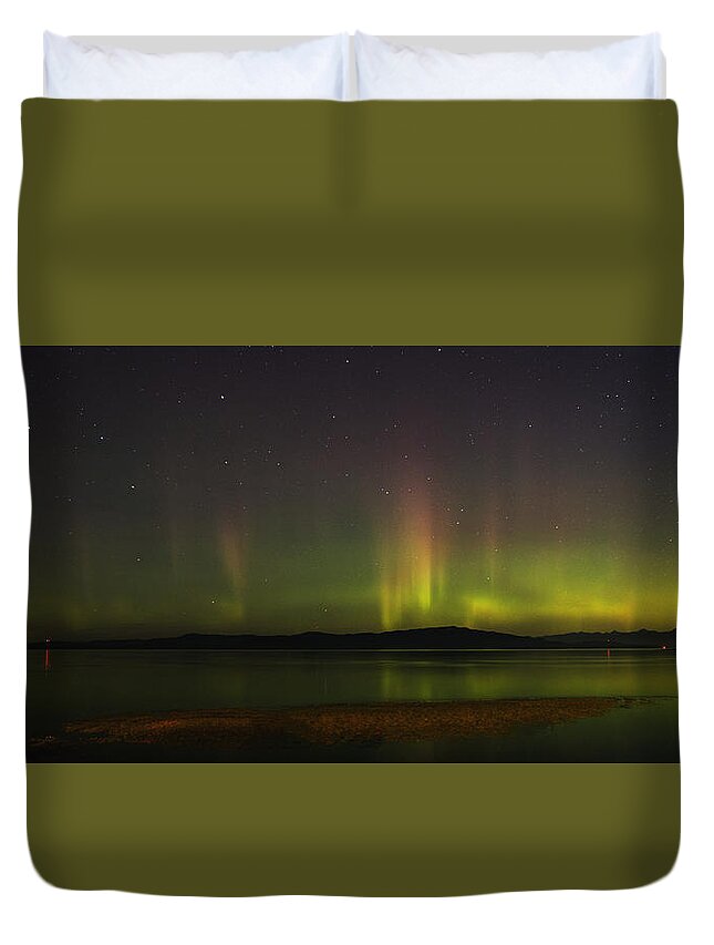 Aurora Borealis Duvet Cover featuring the photograph Parksville Bay Aurora by Randy Hall