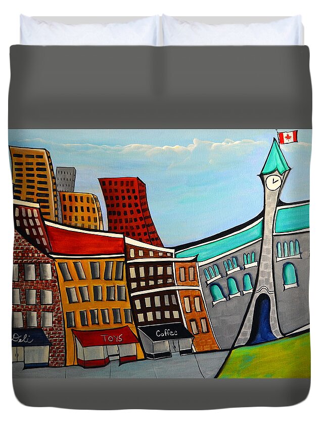Abstract Buildings Duvet Cover featuring the painting Parliament by Heather Lovat-Fraser