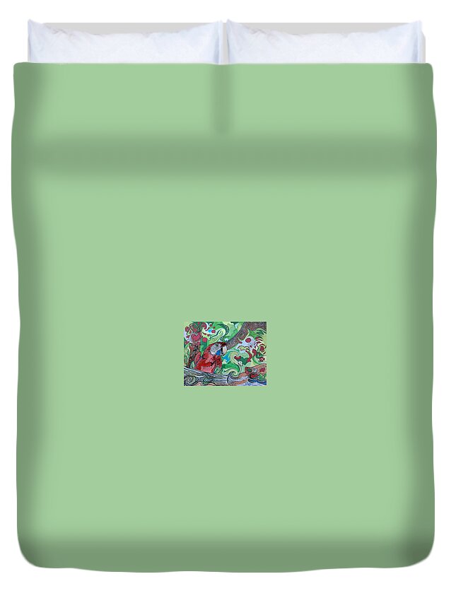 Parrot Duvet Cover featuring the mixed media Parrot Kaleidoscope by Tony Clark