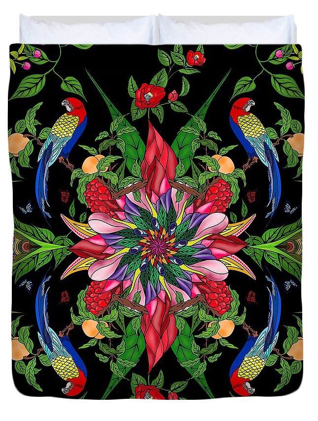 Parrots In The Night Garden Duvet Cover featuring the digital art Parrots in the Night Garden by Mark Taylor