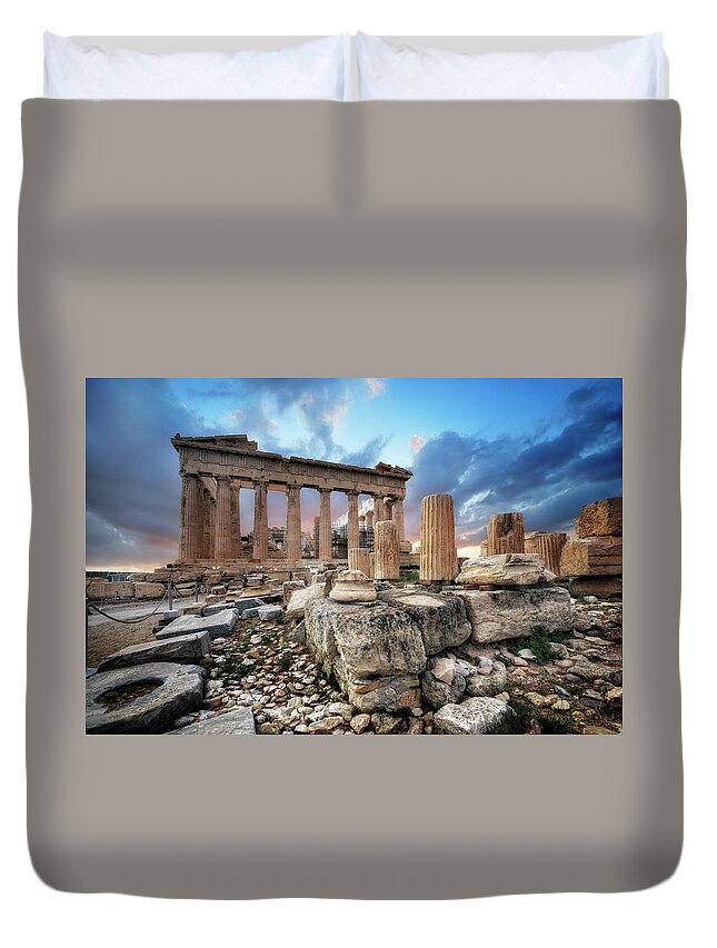 Art Duvet Cover featuring the photograph Parthenon of Acropolis by Yhun Suarez