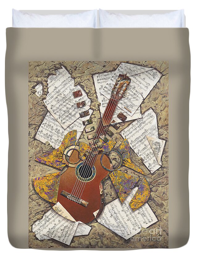 Collage Duvet Cover featuring the painting Partituras by Ricardo Chavez-Mendez