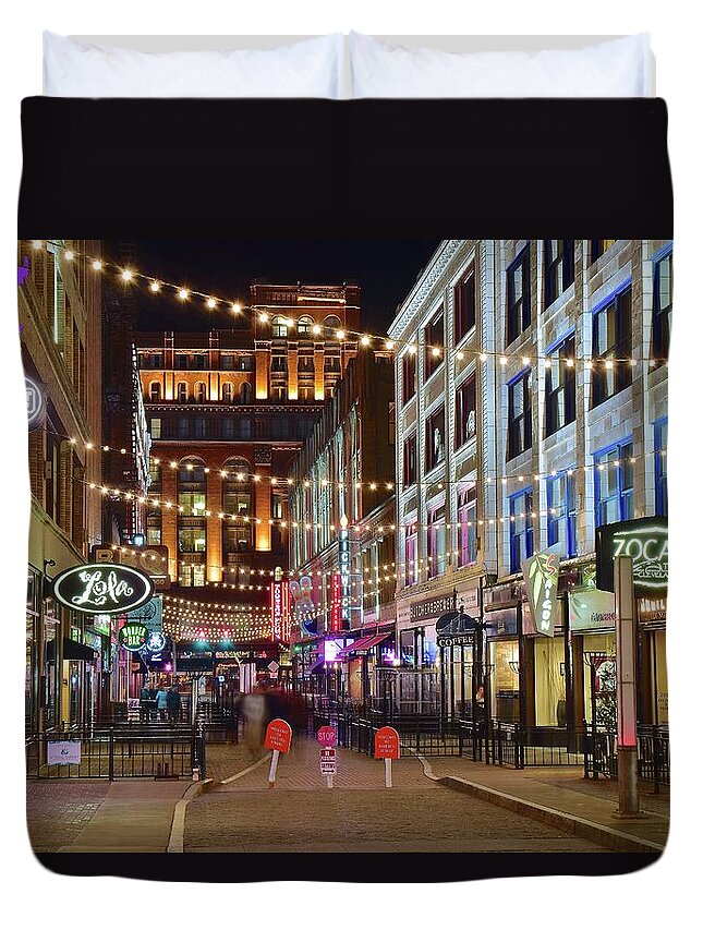 Cleveland Duvet Cover featuring the photograph Party off Prospect by Frozen in Time Fine Art Photography