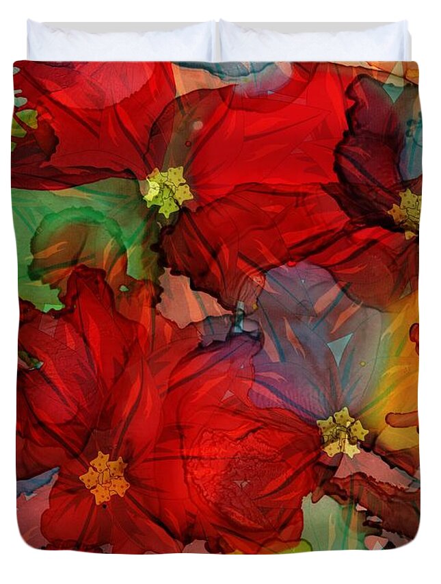 Abstract Duvet Cover featuring the mixed media Passion of Flowers by Klara Acel