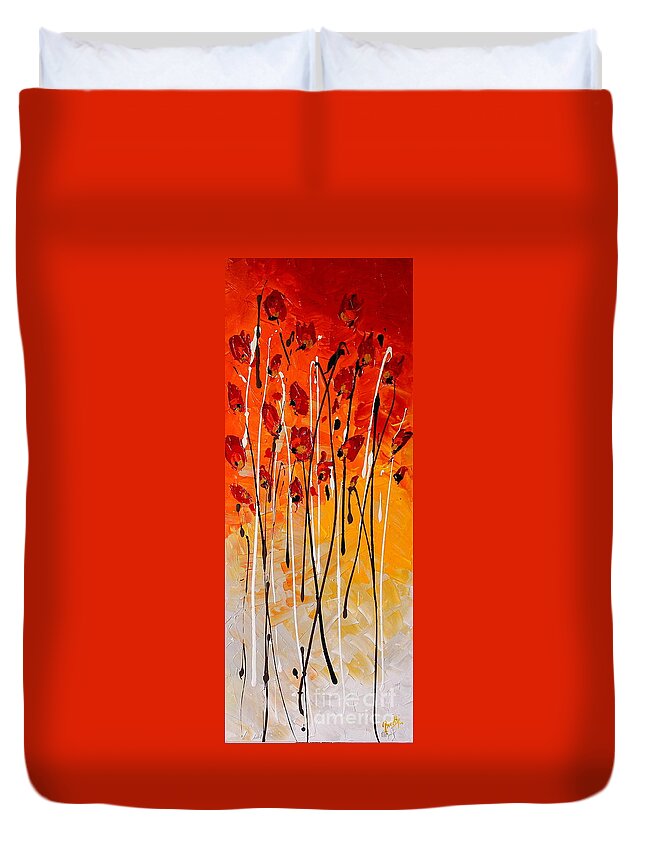 Red Duvet Cover featuring the painting Passionate by Preethi Mathialagan