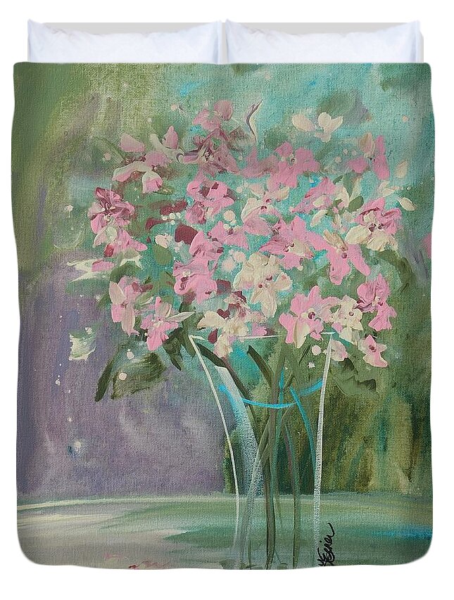 Flowers Duvet Cover featuring the painting Pastel Blooms by Terri Einer