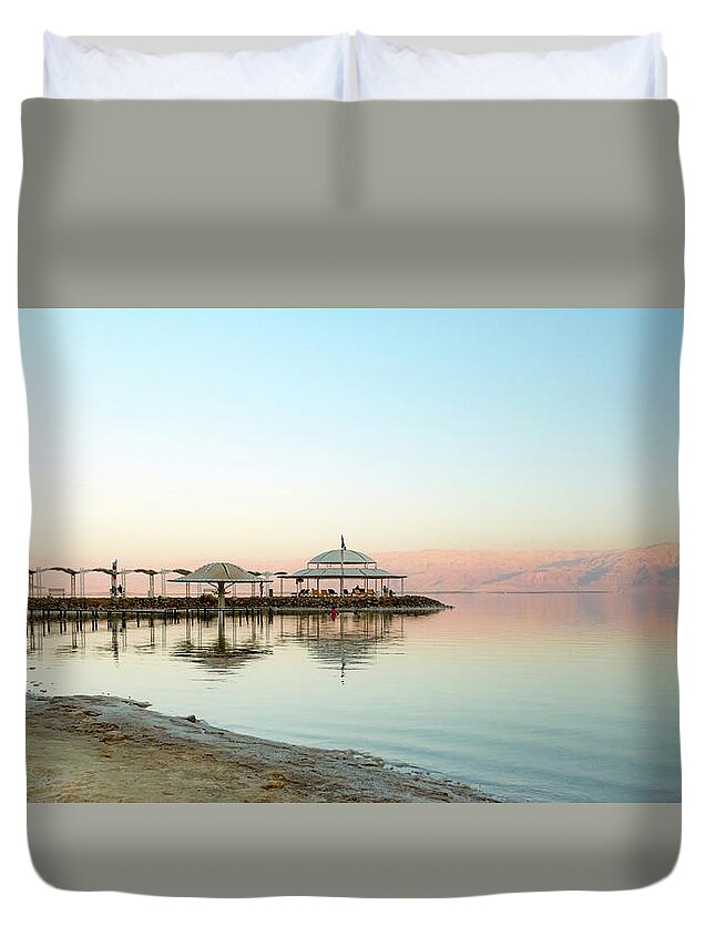 Dead Duvet Cover featuring the photograph Pastel colors of the Dead Sea by Adriana Zoon