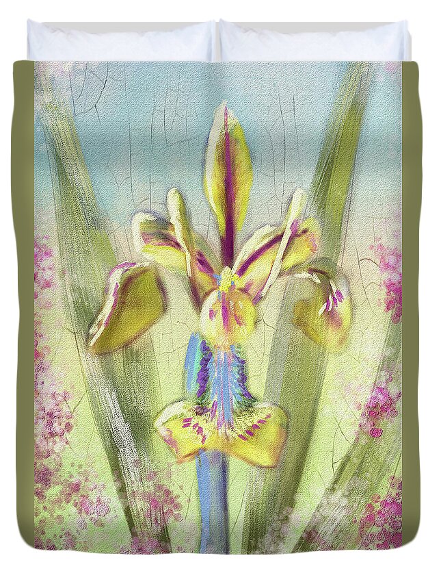 Iris Duvet Cover featuring the digital art Pastel Iris by Lois Bryan