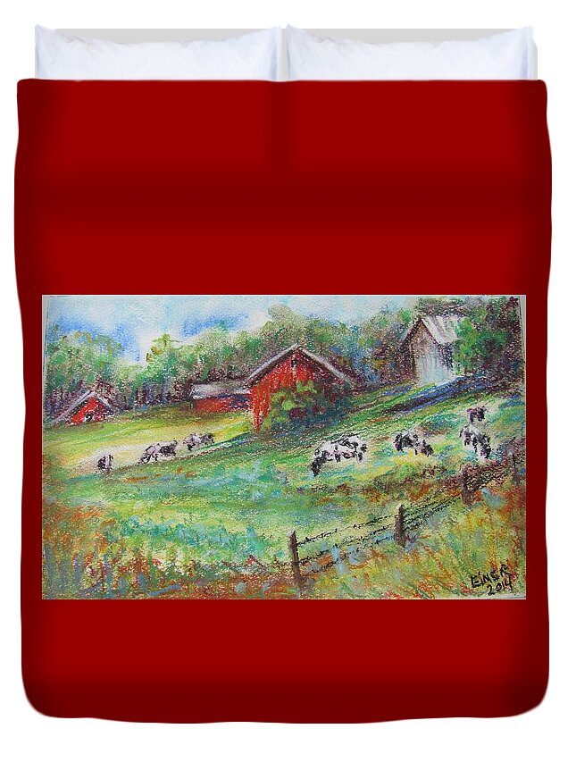 Pasture Duvet Cover featuring the painting Pastel Pasture by Terri Einer