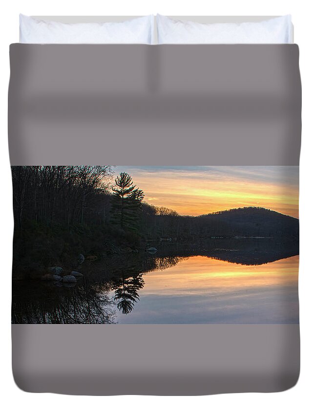 Dusk Duvet Cover featuring the photograph Pastel Reflections With Pine Tree by Angelo Marcialis
