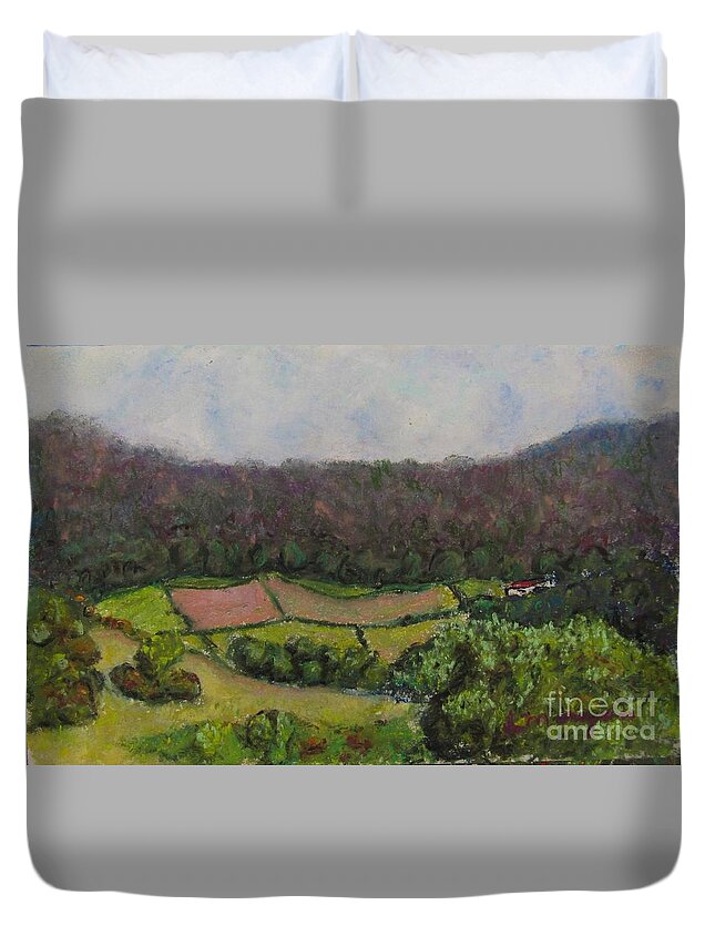 Pastoral Duvet Cover featuring the painting Pastoral Patches by Laurie Morgan