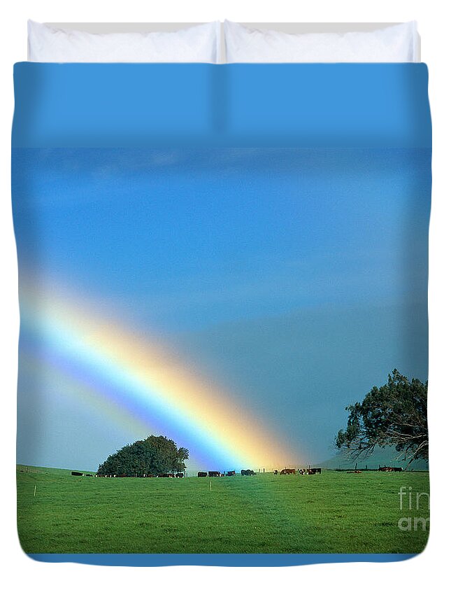 A21b Duvet Cover featuring the photograph Pasture Rainbow by Peter French - Printscapes