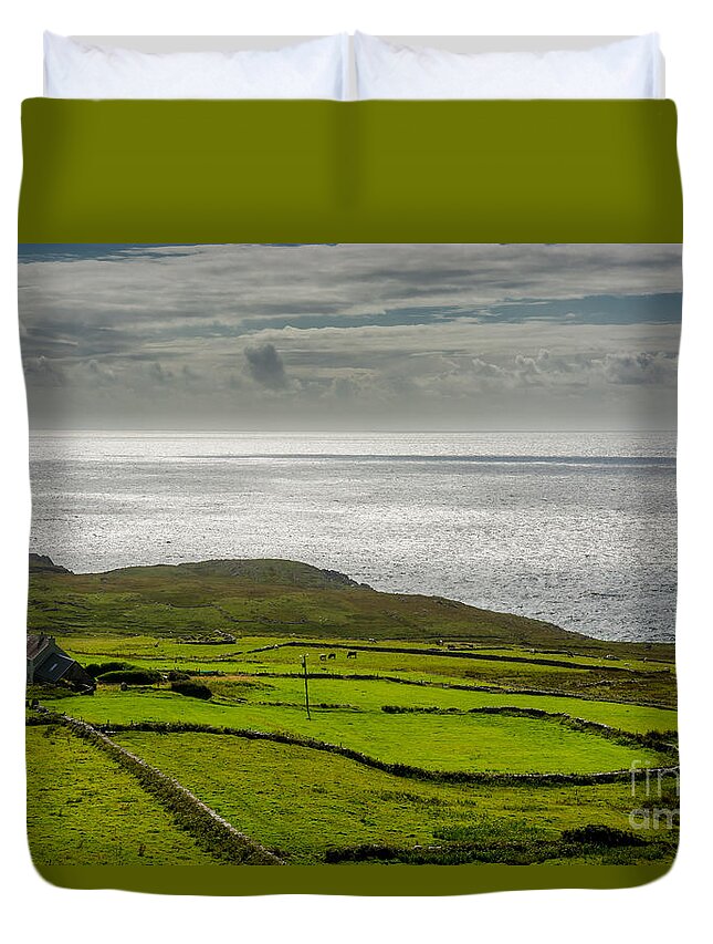 Ireland Duvet Cover featuring the photograph Pastures at the Coast of Ireland by Andreas Berthold