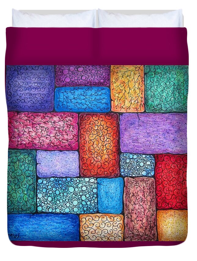 Abstracts Duvet Cover featuring the drawing Patchwork by Megan Walsh