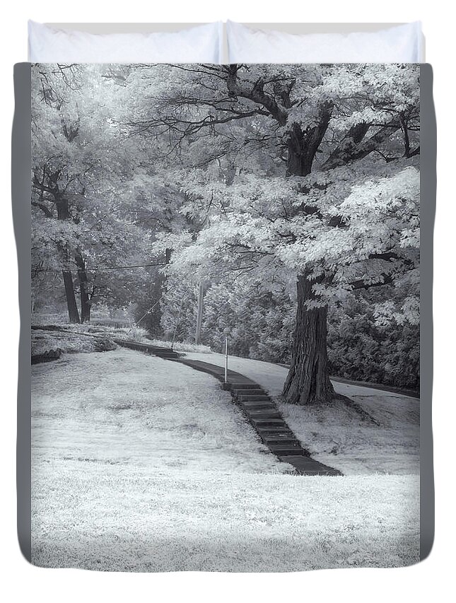 St Lawrence Seaway Duvet Cover featuring the photograph Path In Black And White by Tom Singleton