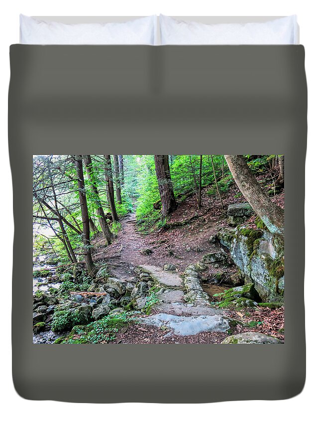 Path Duvet Cover featuring the photograph Path Over Limestone Spring by Jean Macaluso