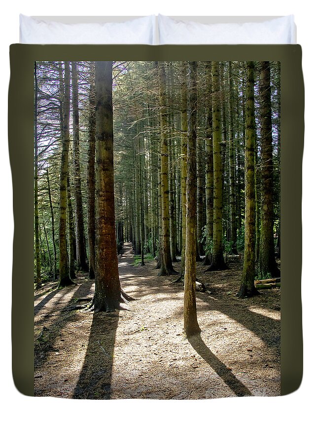Beecraigs Duvet Cover featuring the photograph Path through the woods. by Elena Perelman