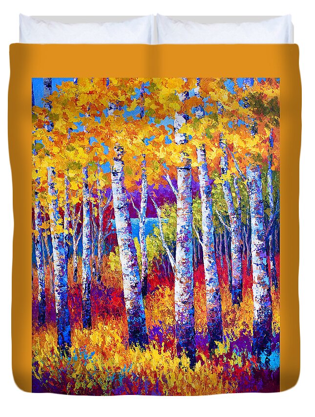 Birch Duvet Cover featuring the painting Path to the Lake by Marion Rose
