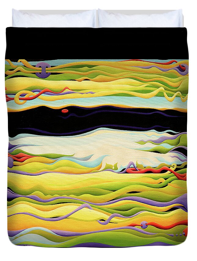 Channels Duvet Cover featuring the painting Pathways To Peaceful Possibilities by Amy Ferrari