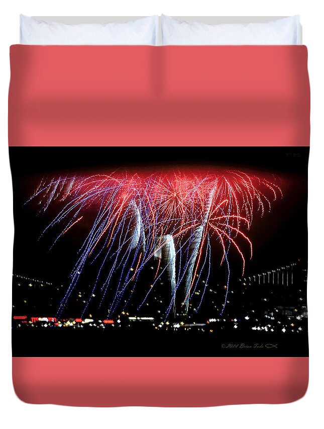 Fireworks Duvet Cover featuring the photograph Patriotic Fireworks S F Bay by Brian Tada