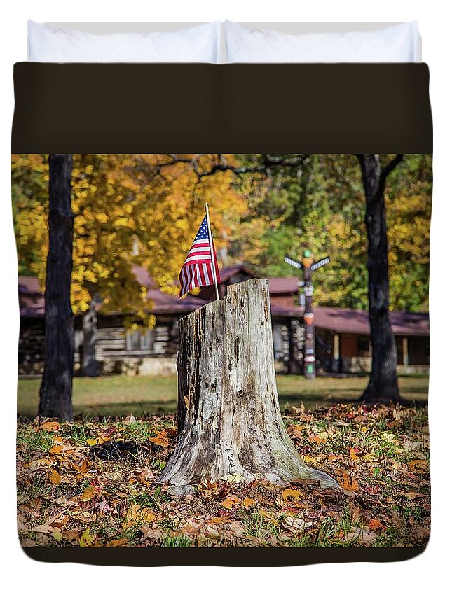Flag Duvet Cover featuring the photograph Patriotic Tree Stump by Kevin Craft
