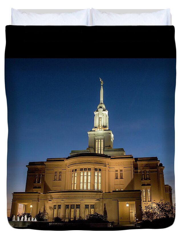 Temple Duvet Cover featuring the photograph Payson Temple at Sunset by K Bradley Washburn