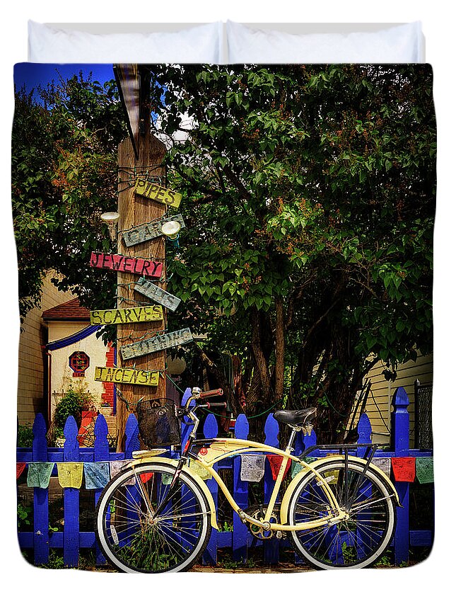 Bicycle Duvet Cover featuring the photograph Peace Boho Bicycle by Craig J Satterlee