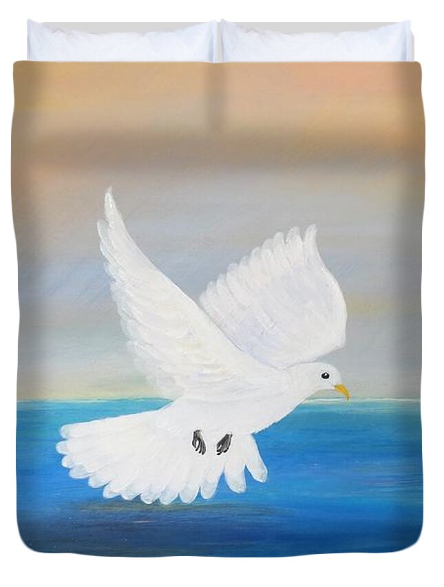 Peace Duvet Cover featuring the painting Peace Descending by Karen Jane Jones