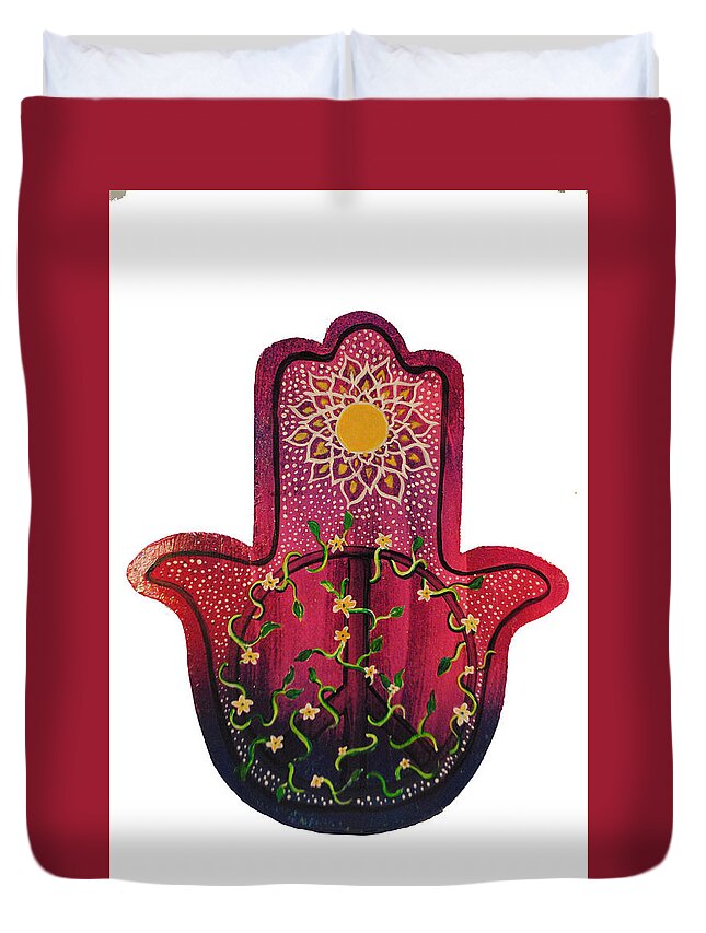 Hamsa Duvet Cover featuring the painting Peace Hamsa by Patricia Arroyo