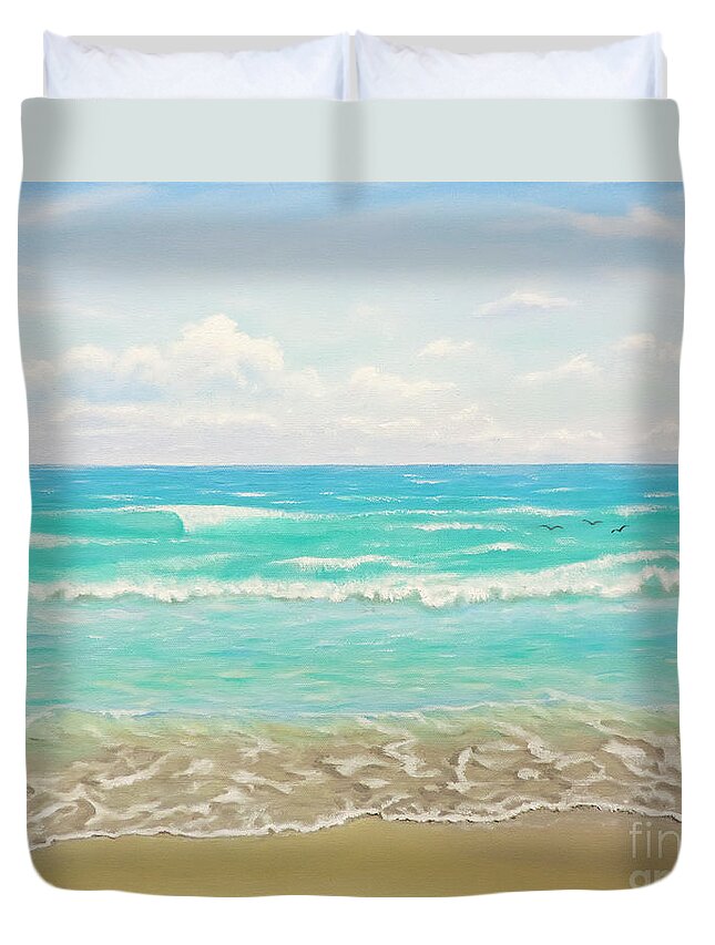 Sea Scape Duvet Cover featuring the painting Peaceful Beach by Jimmie Bartlett