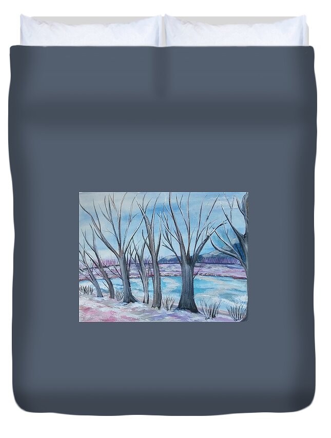 Brook Duvet Cover featuring the painting Peaceful Brook by Artistry By Ajanta