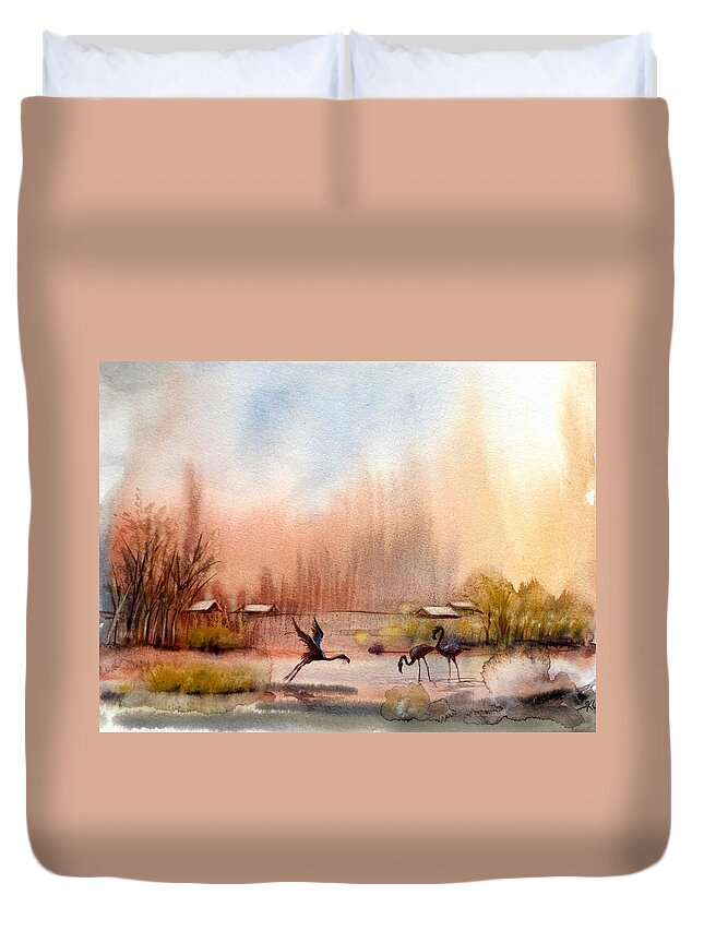 Serenity Duvet Cover featuring the painting Peaceful evening by Katerina Kovatcheva
