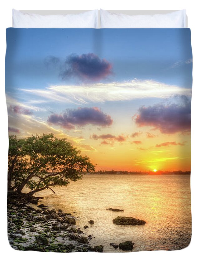 Clouds Duvet Cover featuring the photograph Peaceful Evening on the Waterway by Debra and Dave Vanderlaan