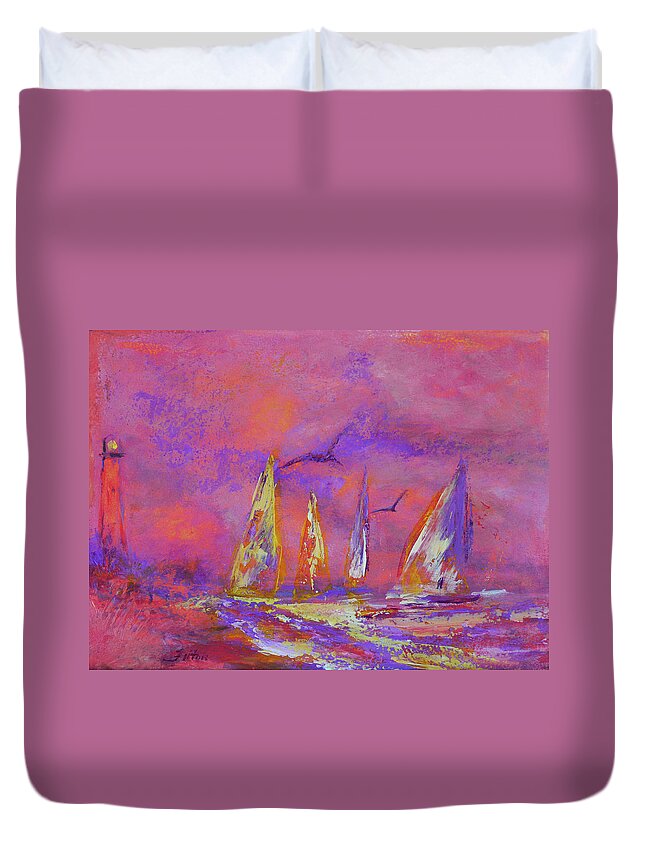 Art Duvet Cover featuring the painting Peaceful morning sailboats 12-2-16 by Julianne Felton