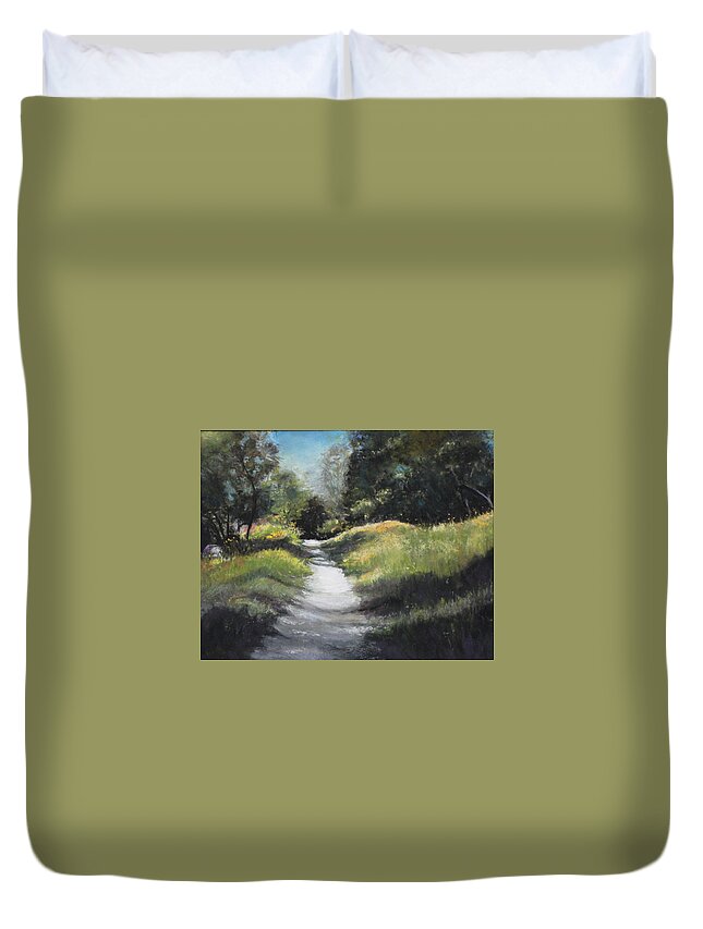 Path Duvet Cover featuring the pastel Peaceful Walk in The Foothills by Sandra Lee Scott
